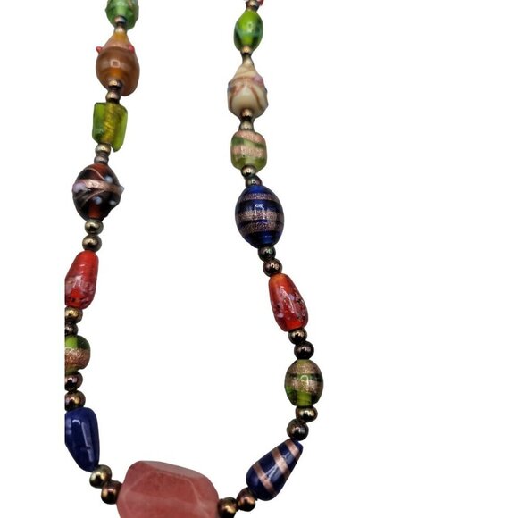 Wedding Cake Bead Necklace 22" Multicolored Various Glass Decorated Beaded Chain - Picture 6 of 9